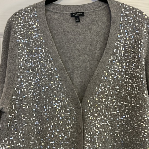 Talbots Gray Wool Blend Cardigan with Silver Sparkly Front - Women’s Size XL - Picture 4 of 11